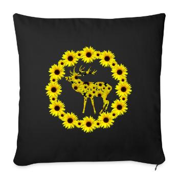 wild deer with sunflowers, sunflower floral - Sofa pillowcase 17,3'' x 17,3'' (45 x 45 cm) - black - Front