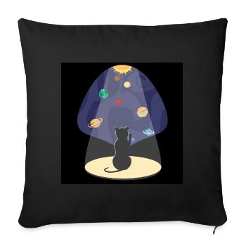 niedliche Katze im Weltraum mit Planeten - Sofakissenbezug 45 x 45 cm - Schwarz - Vorne