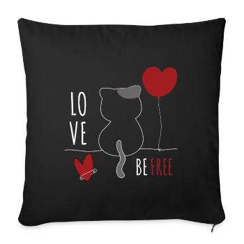 Chat avec coeur Chat amour animal Chats - Housse de coussin décorative 45 x 45 cm - noir - Devant