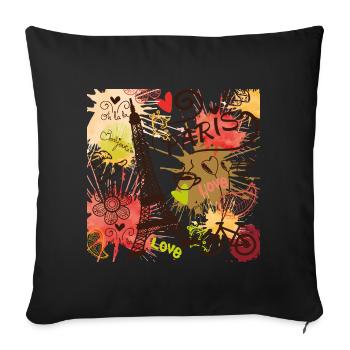 Tour Eiffel Paris avec l’amour de la France et de la - Housse de coussin décorative 45 x 45 cm - noir - Devant