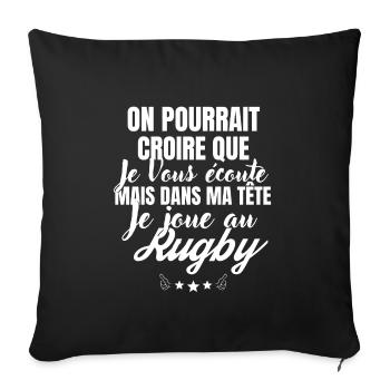 Dans ma Tête je joue au Rugby - Housse de coussin décorative 45 x 45 cm - noir - Devant
