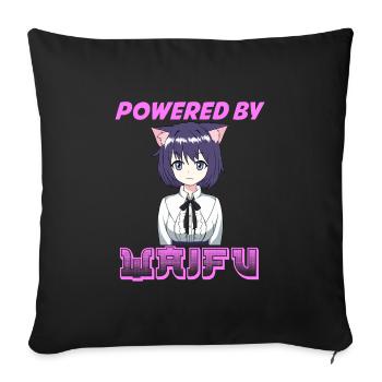 Powered By Waifu Anime Lover Shirt For Kawaii - Sofa pillowcase 17,3'' x 17,3'' (45 x 45 cm) - black - Front