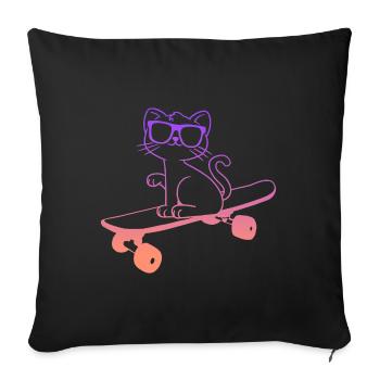 Skateboard Katze Skaten Skateboarder - Sofakissenbezug 45 x 45 cm - Schwarz - Vorne