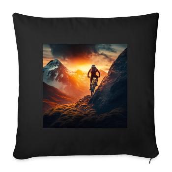 Cyclistes VTT au coucher du soleil en descente - Housse de coussin décorative 45 x 45 cm - noir - Devant