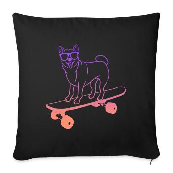 Skateboarder Skaten Shiba Hund auf Skateboard - Sofakissenbezug 45 x 45 cm - Schwarz - Vorne