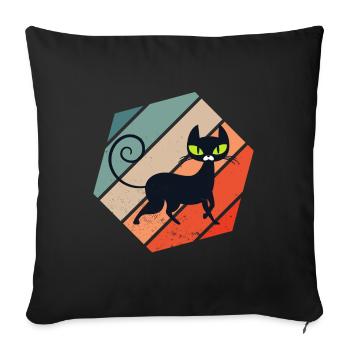 Rétro Vintage mignon félin Feral Meow animaux de - Housse de coussin décorative 45 x 45 cm - noir - Devant