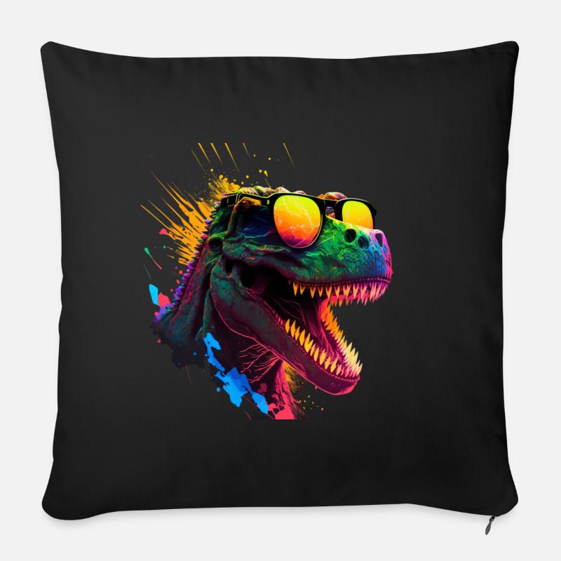 cooler Dino mit Sonnenbrille im Schwarzlicht Stil - Sofakissenbezug 45 x 45 cm - Schwarz