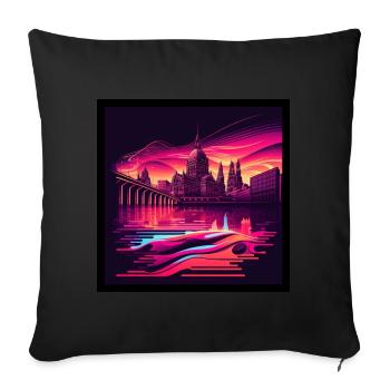 Skyline von Dresden im Abendlicht Vaporwave Optik - Sofakissenbezug 45 x 45 cm - Schwarz - Vorne