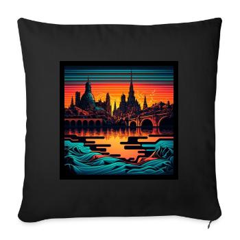 Skyline von Dresden im Abendlicht Vaporwave Optik - Sofakissenbezug 45 x 45 cm - Schwarz - Vorne