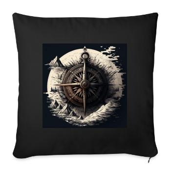 Boussole de marin artistique en haute mer - Housse de coussin décorative 45 x 45 cm - noir - Devant