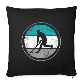 Hockeyspieler Retro Hockey Feldhockey - Sofakissenbezug 45 x 45 cm - Schwarz - Vorne