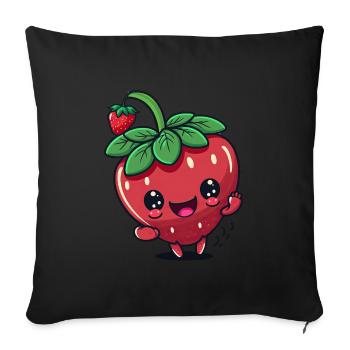 Kawaii Strawberry Design, Pour les fruits sucrés - Housse de coussin décorative 45 x 45 cm - noir - Devant