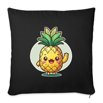 Kawaii ananas design, Pour les fruits sucrés - Housse de coussin décorative 45 x 45 cm - noir - Devant