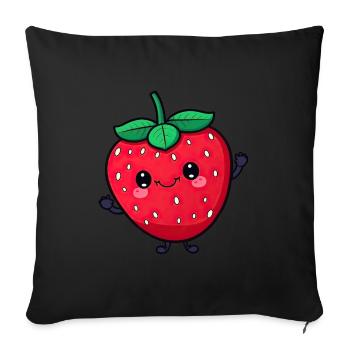 Kawaii Strawberry Design, Pour les fruits sucrés - Housse de coussin décorative 45 x 45 cm - noir - Devant