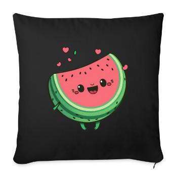 Pastèque Kawaii, pour les fruits sucrés - Housse de coussin décorative 45 x 45 cm - noir - Devant