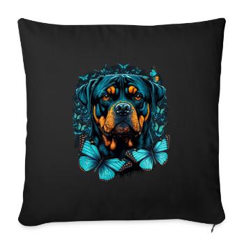 Rottweiler und Schmetterlinge - Sofakissenbezug 45 x 45 cm - Schwarz - Vorne