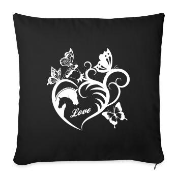 Tiermotiv Pferde Pferdeportrait Herz Geschenk - Sofakissenbezug 45 x 45 cm - Schwarz - Vorne