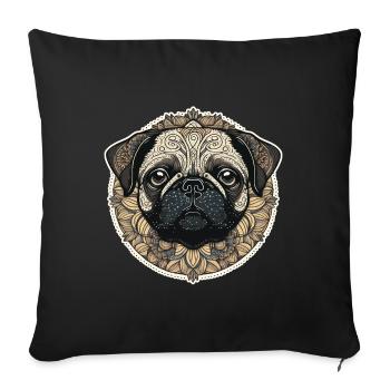 Petit carlin avec ornements - Housse de coussin décorative 45 x 45 cm - noir - Devant
