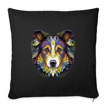 Farbenfrohes Collie Sheltie Kopf Artwork - Sofakissenbezug 45 x 45 cm - Schwarz - Vorne