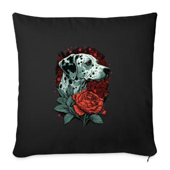 Dalmatiner mit roter Rose - Sofakissenbezug 45 x 45 cm - Schwarz - Vorne
