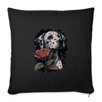 Dalmatiner mit roter Rose - Sofakissenbezug 45 x 45 cm - Schwarz - Vorne