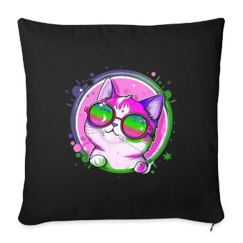 Funny cat with sunglasses cat lovers - Sofa pillowcase 17,3'' x 17,3'' (45 x 45 cm) - black - Front