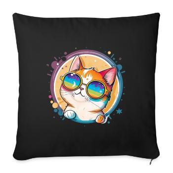 Funny cat with sunglasses cat lover - Sofa pillowcase 17,3'' x 17,3'' (45 x 45 cm) - black - Front