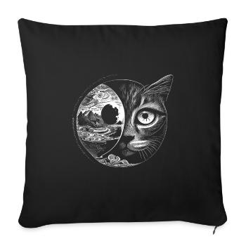 Surrealistisches Artwork - Katze mit Landschaft - Sofakissenbezug 45 x 45 cm - Schwarz - Vorne