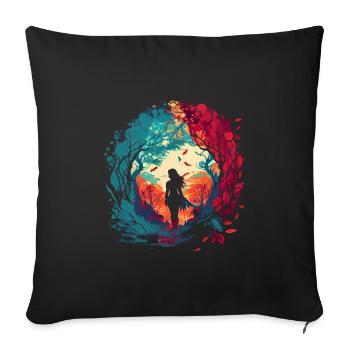 La femme comme de la forêt féerique Aquarelle à l’aérographe - Housse de coussin décorative 45 x 45 cm - noir - Devant