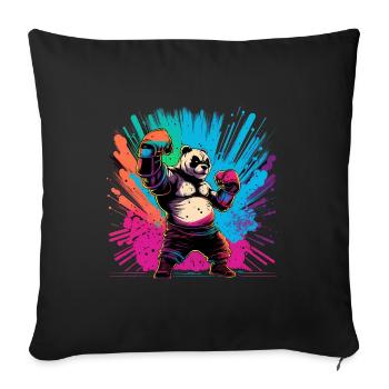 Cool coloré Panda Boxer MMA Arts Martiaux - Housse de coussin décorative 45 x 45 cm - noir - Devant