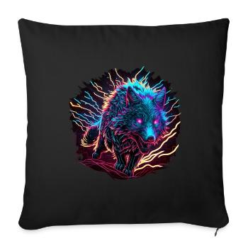 Wolf Neon Illustration Synthwave Art - Sofakissenbezug 45 x 45 cm - Schwarz - Vorne