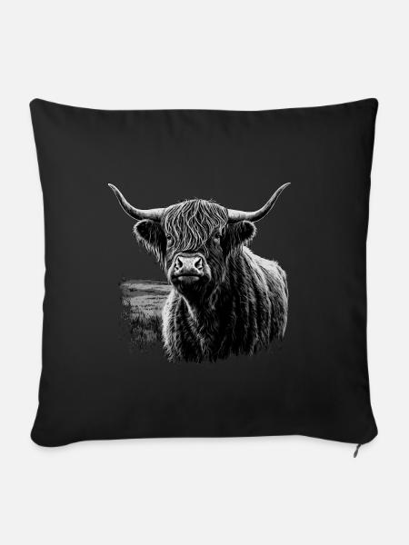 Schottisches Hochlandrind - Sofakissenbezug 45 x 45 cm - Schwarz