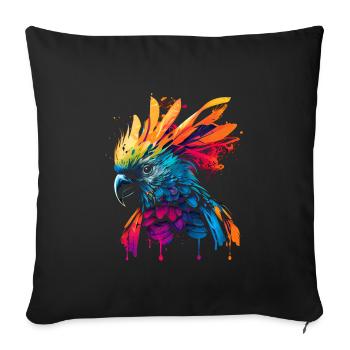 Cacatoès psychédélique dans un look street art coloré - Housse de coussin décorative 45 x 45 cm - noir - Devant