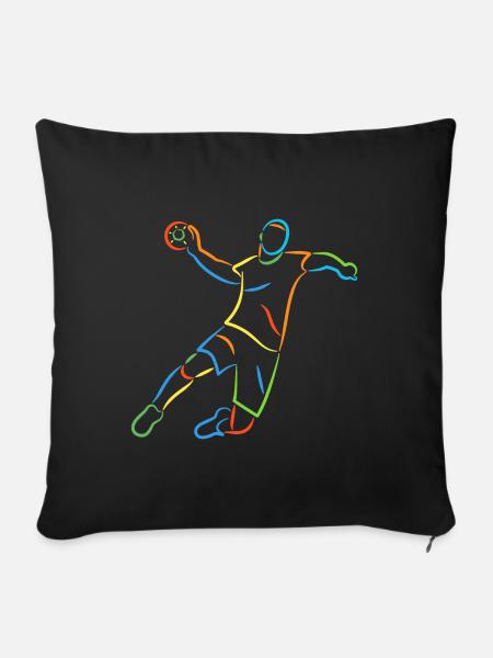 Handball Handball coloré Handball joueur de handball - Housse de coussin décorative 45 x 45 cm - noir