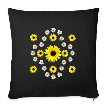 Sunflowers and flowering daisies flowery - Sofa pillowcase 17,3'' x 17,3'' (45 x 45 cm) - black - Front