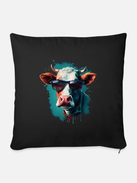 Une vache avec des lunettes de soleil - Housse de coussin décorative 45 x 45 cm - noir