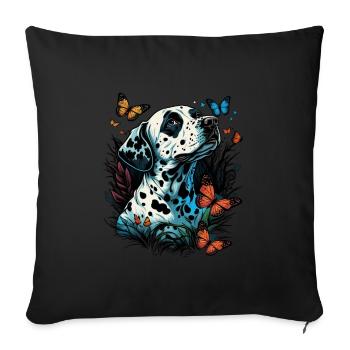 Dalmatians and butterflies - Sofa pillowcase 17,3'' x 17,3'' (45 x 45 cm) - black - Front