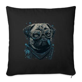 Mops Hund mit Nerdbrille - Sofakissenbezug 45 x 45 cm - Schwarz - Vorne