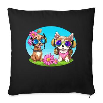 Two dog with sunglasses - Sofa pillowcase 17,3'' x 17,3'' (45 x 45 cm) - black - Front