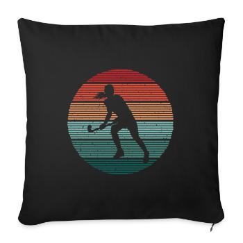 Joueur de hockey Rétro Joueur de hockey sur gazon - Housse de coussin décorative 45 x 45 cm - noir - Devant
