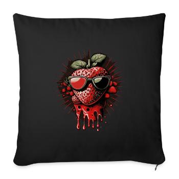 Drôle de fraise avec des lunettes de soleil - Housse de coussin décorative 45 x 45 cm - noir - Devant