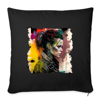 Tatouage Punk Rock Girl Punkrock Gothique - Housse de coussin décorative 45 x 45 cm - noir - Devant