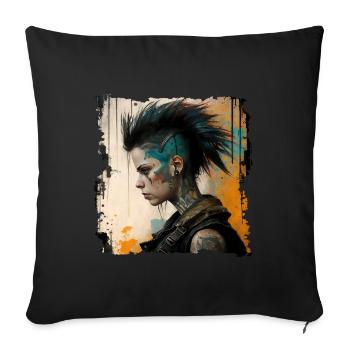 Tatouage Punk Rock Girl Punkrock Gothique - Housse de coussin décorative 45 x 45 cm - noir - Devant