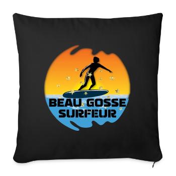 beau gosse surfeur soleil dégradé océan - Housse de coussin décorative 45 x 45 cm - noir - Devant
