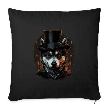Husky Dog mit Zylinder Hut - Sofakissenbezug 45 x 45 cm - Schwarz - Vorne