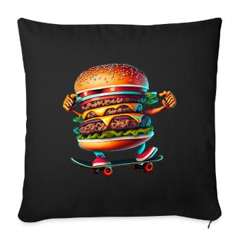 Cheeseburger Skateboard Skater - Sofa pillowcase 17,3'' x 17,3'' (45 x 45 cm) - black - Front