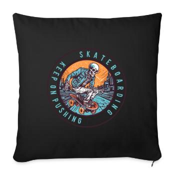 Skull Skeleton Skateboard Skater Gift - Sofa pillowcase 17,3'' x 17,3'' (45 x 45 cm) - black - Front