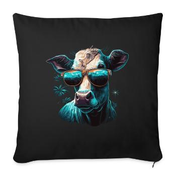 Eine Kuh mit Sonnenbrille - Sofakissenbezug 45 x 45 cm - Schwarz - Vorne