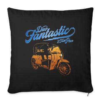 DDR Krause Duo Oldtimer Moped Dreirad - Sofakissenbezug 45 x 45 cm - Schwarz - Vorne