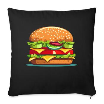 Colorful tasty hamburger cheeseburger illustration - Sofa pillowcase 17,3'' x 17,3'' (45 x 45 cm) - black - Front